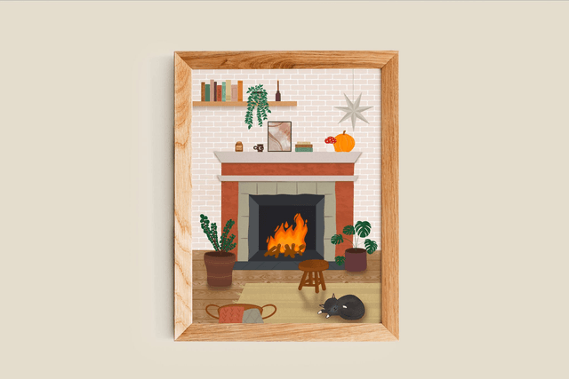 Intérieur cosy - Cheminée Affiche