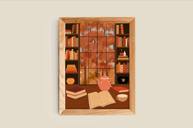 Intérieur cosy - Bibliothèque Affiche