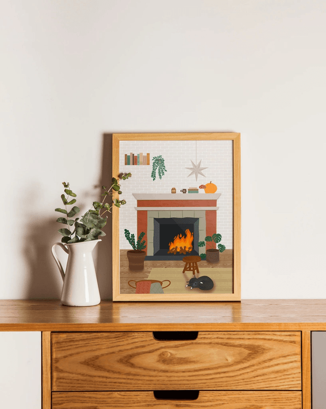 Intérieur cosy - Cheminée Affiche